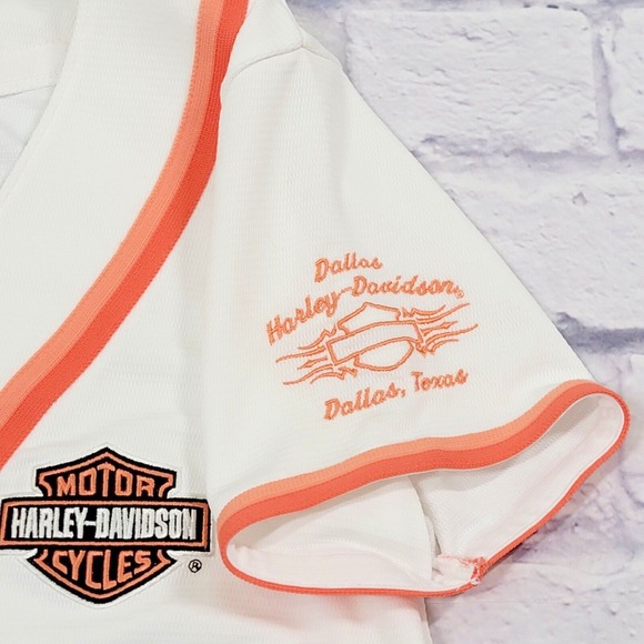 Harley Davidson Baseball T-Shirt Tee Stripe White Orange Dallas sz Medium Button - Picture 5 of 10